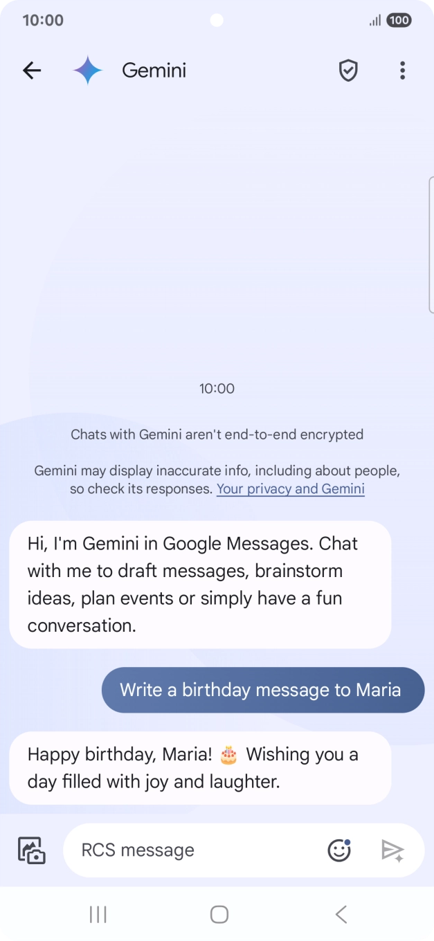The text suggestion from Gemini is displayed. The text suggestion from Gemini is displayed.
