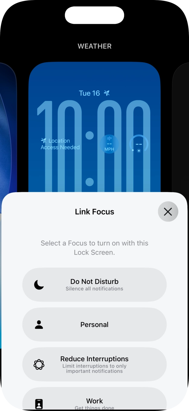 Press the required focus mode.