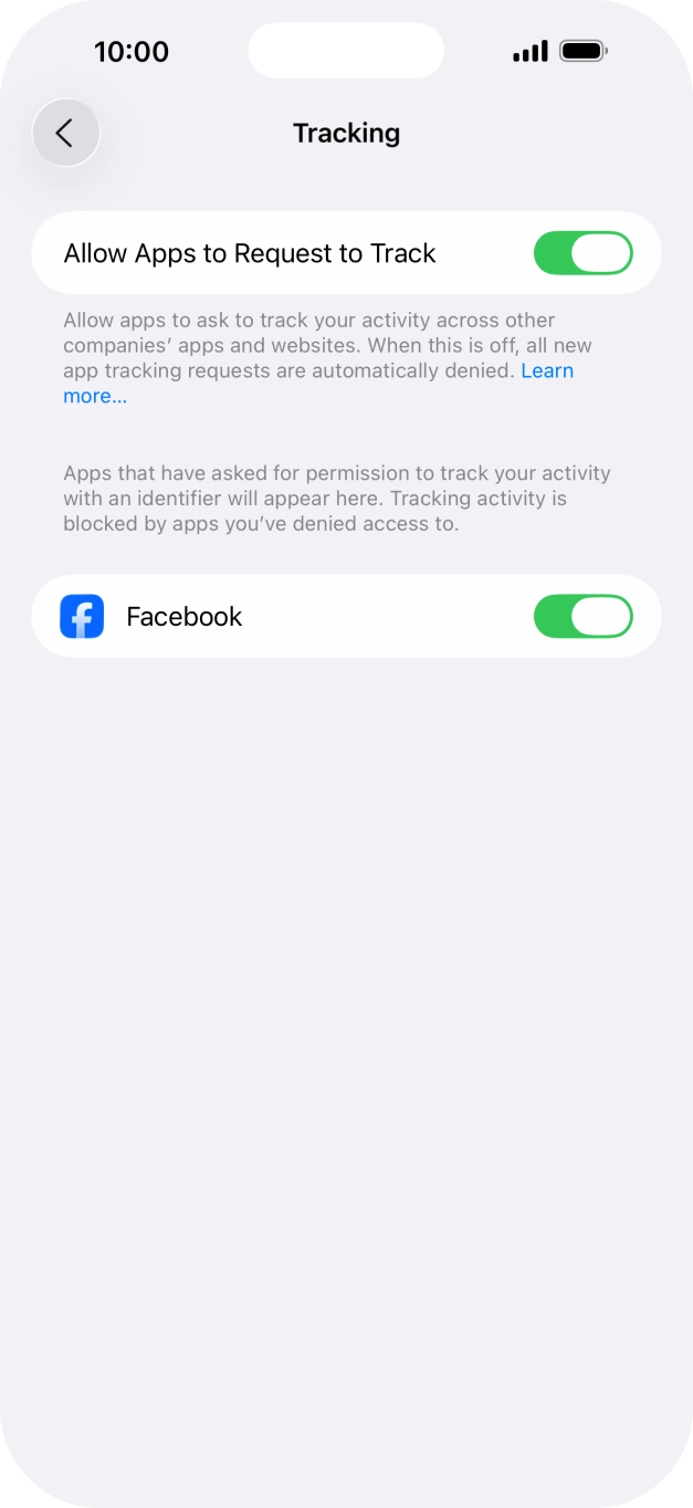 Press the indicator next to 'Allow Apps to Request to Track' to turn the function on or off.