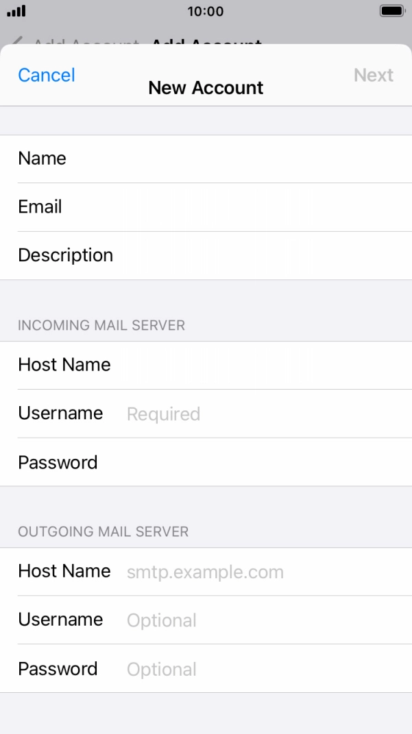 Press Username and key in the username for your email account.