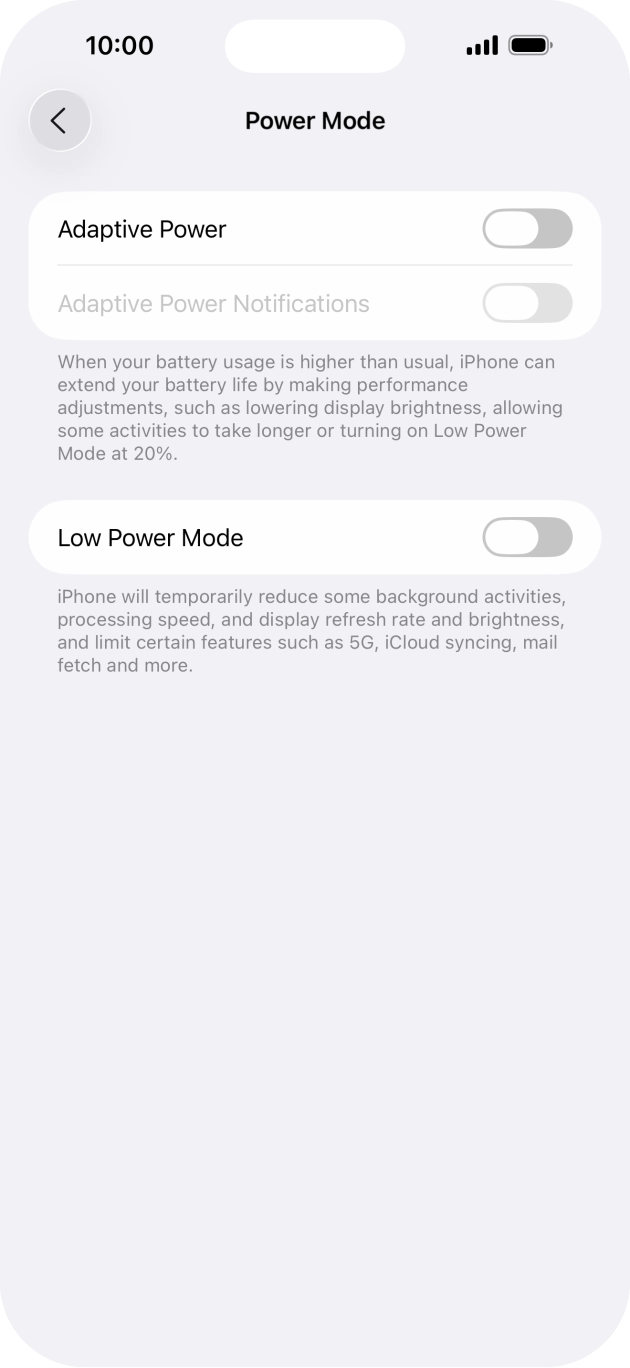 Press the indicator next to 'Adaptive Power' to turn on the function. Press the indicator next to 'Adaptive Power' to turn on the function.