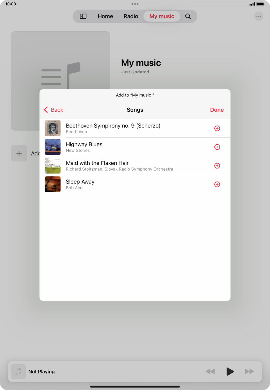 Go to the required category and press the add icon next to the required audio file.