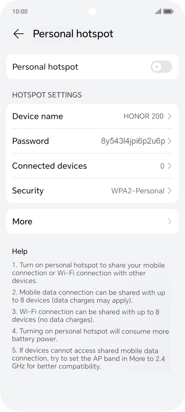 Press Device name and key in the required name for the WiFi hotspot. Press Device name and key in the required name for the WiFi hotspot.