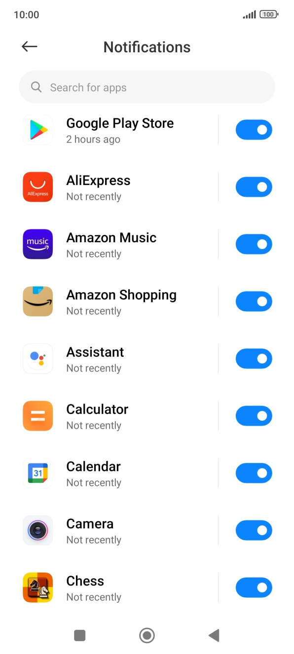 Press the indicator next to the required app to turn the function on or off.