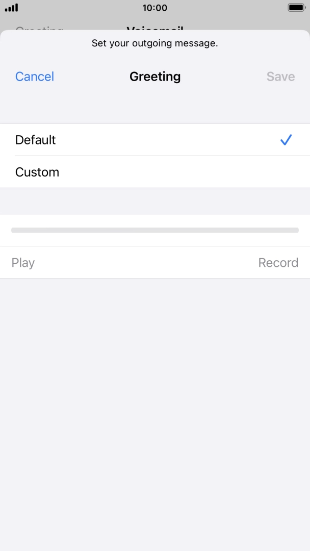 Press Default to select the default greeting. Press Default to select the default greeting.