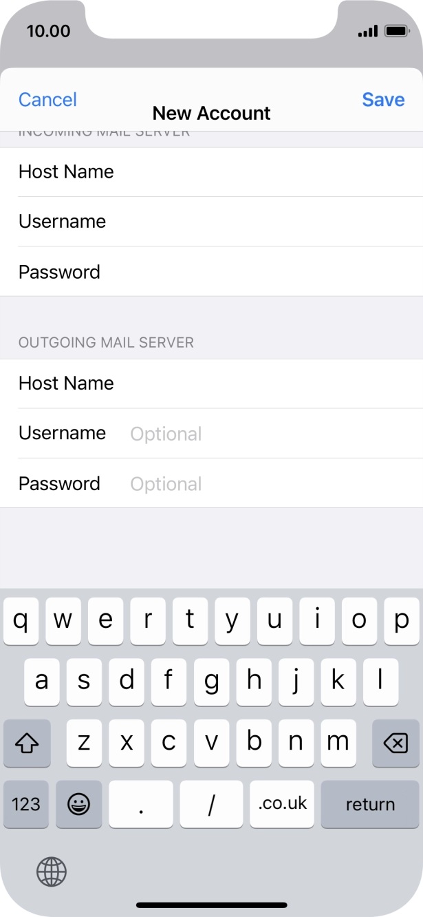 Press Username and key in the username for your email account.