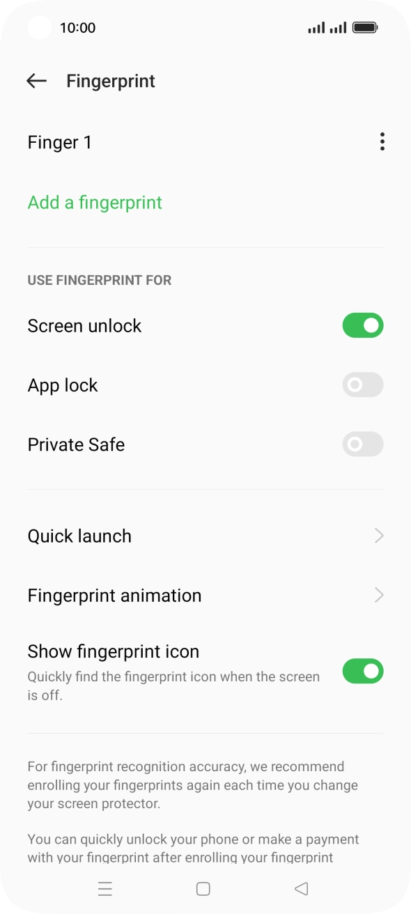Press the menu icon next to the required fingerprint. Press the menu icon next to the required fingerprint.