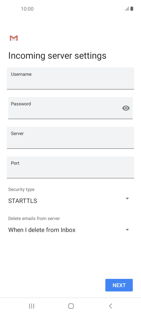Press the field below 'Username' and key in the username for your email account. Press the field below 'Username' and key in the username for your email account.