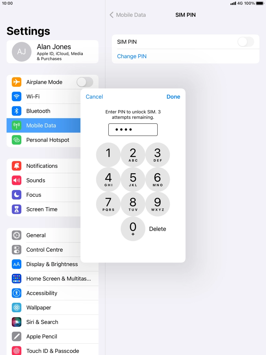 Key in your SIM PIN and press Done. The default SIM PIN is 0000.