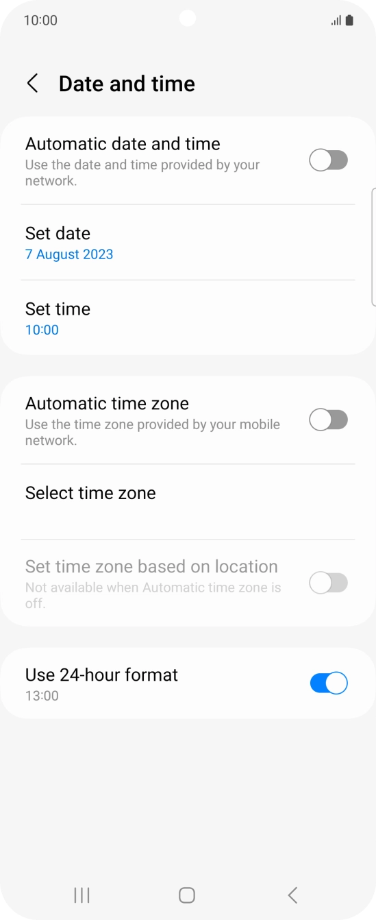 Press the indicator next to 'Automatic date and time' to turn on the function.