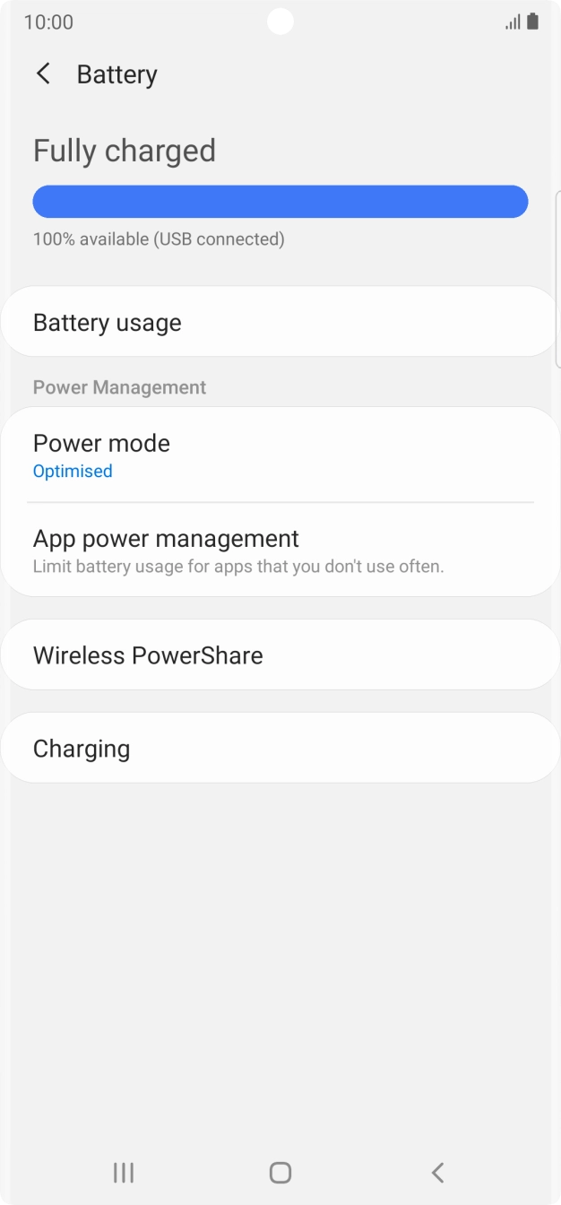 Press Power mode. Press Power mode.