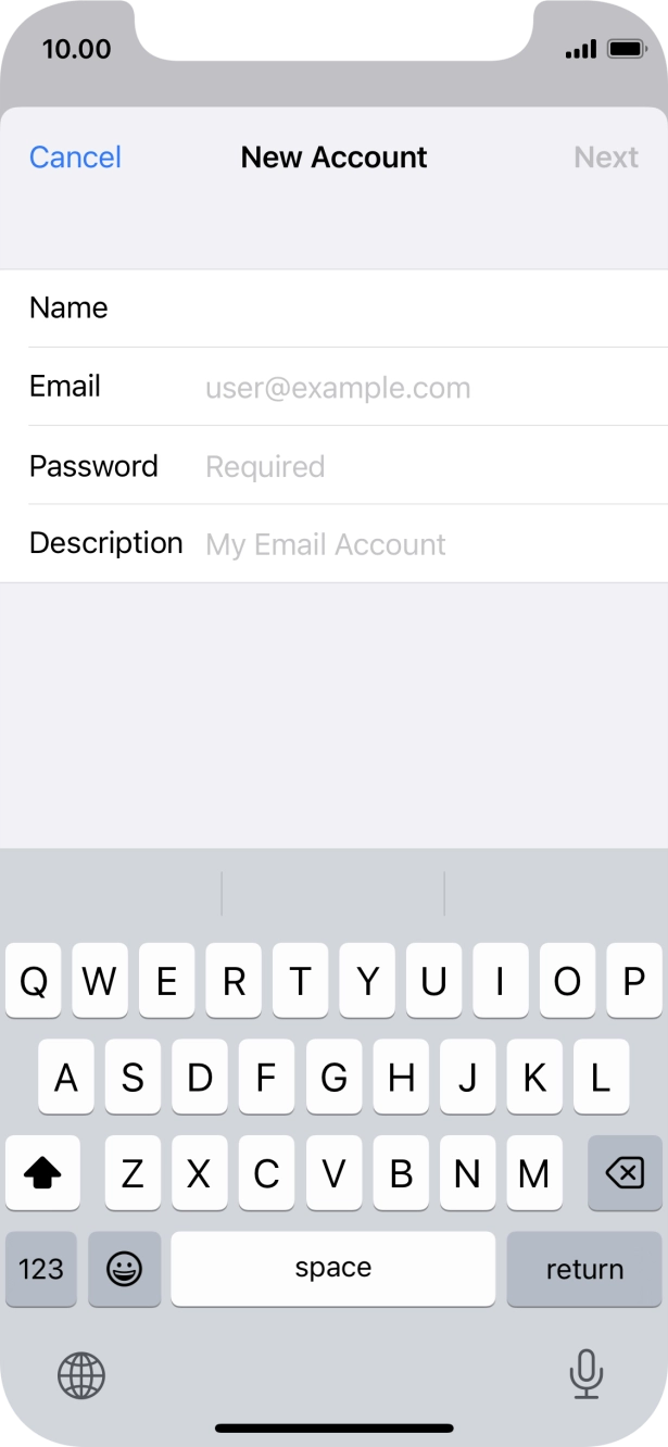 Press Email and key in your email address.