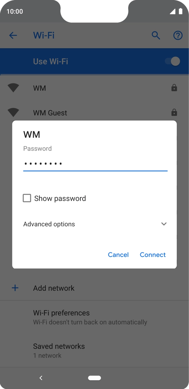 Key in the password for the WiFi network and press Connect.