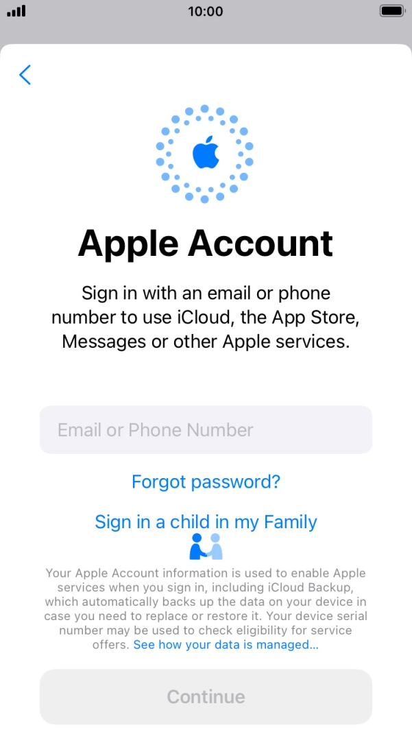Press Email or Phone Number and key in the username for your Apple ID.