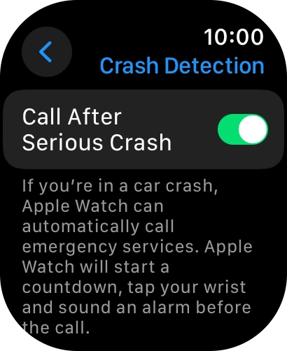 Press the indicator next to 'Call After Serious Crash' to turn on the function.