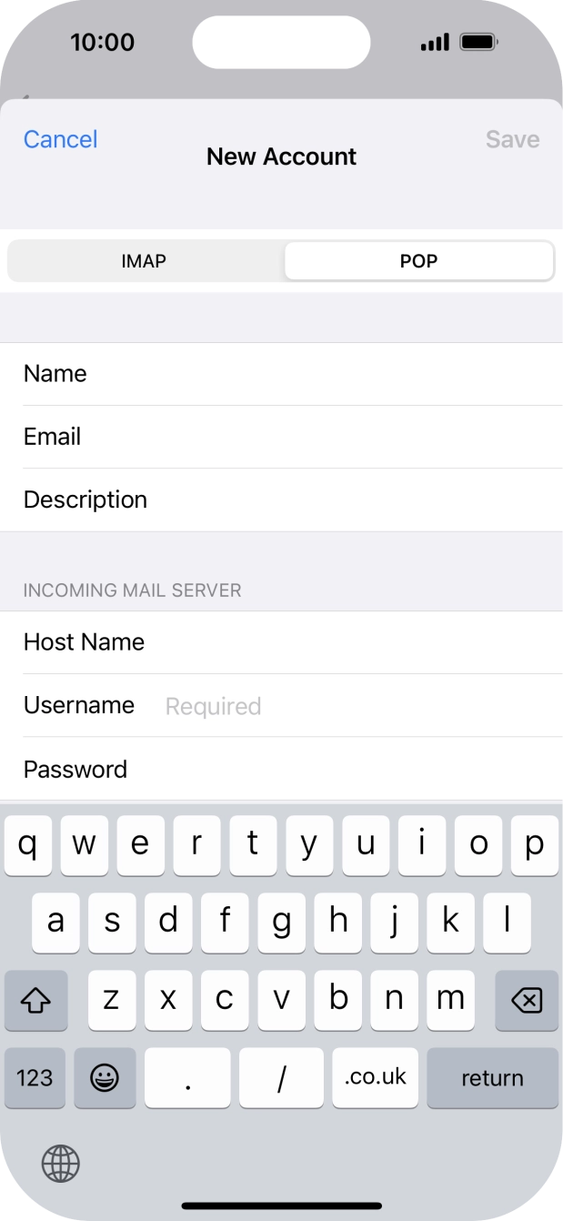 Press Username and key in the username for your email account. Press Username and key in the username for your email account.