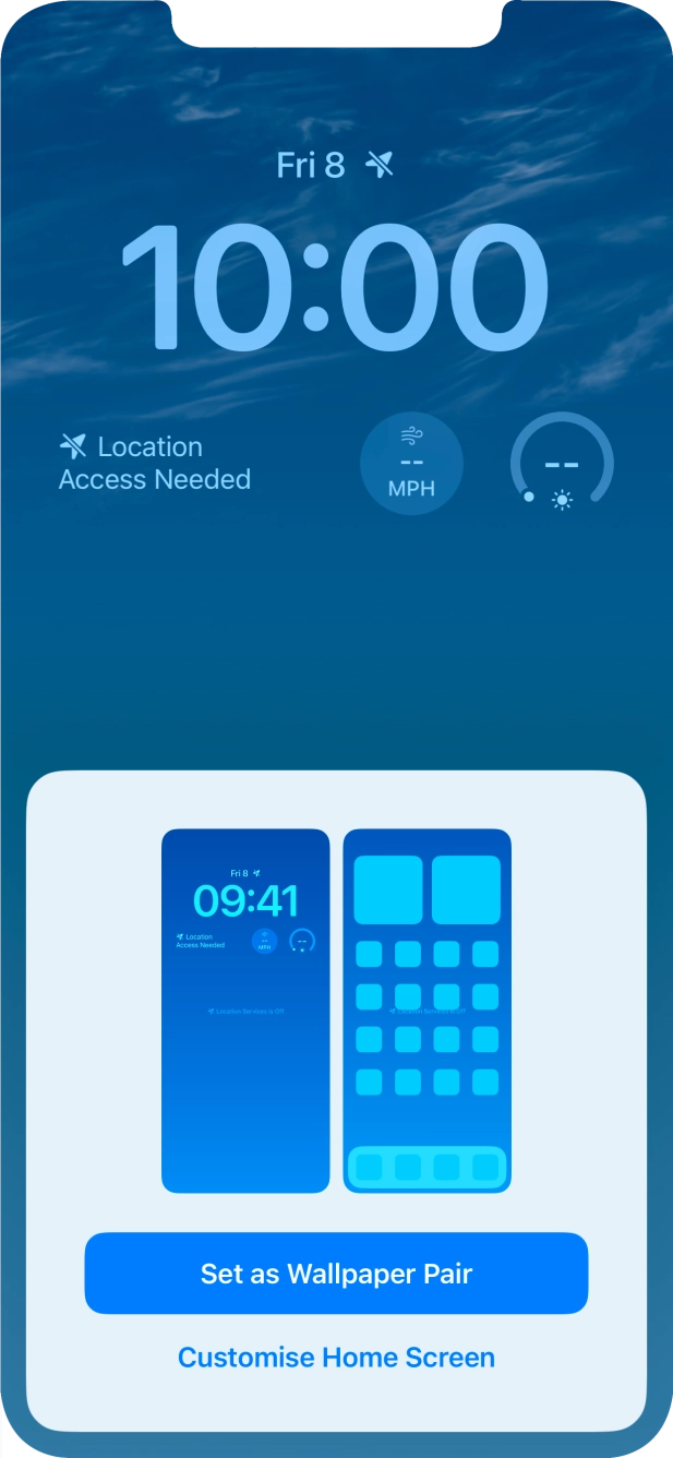 To use the same colour theme on the home screen, press Set as Wallpaper Pair.