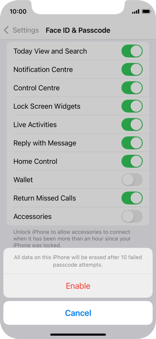If you turn on the function, press Enable. If you turn on the function, press Enable.