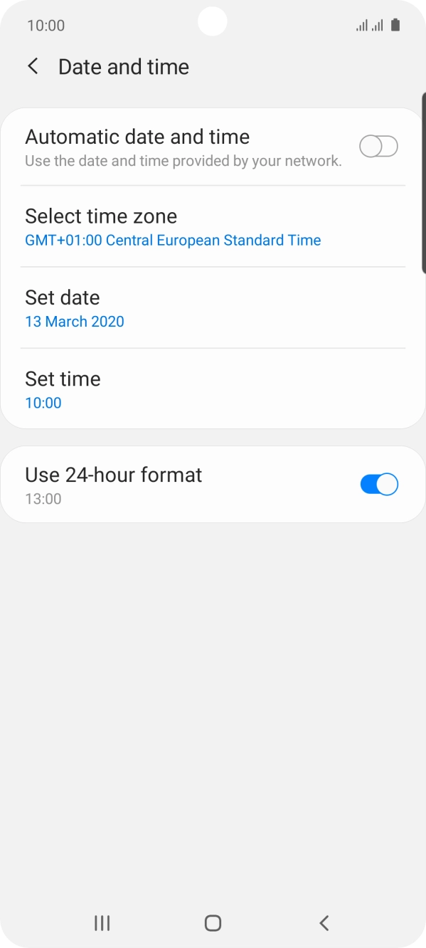 Press the indicator next to 'Automatic date and time' to turn on the function.