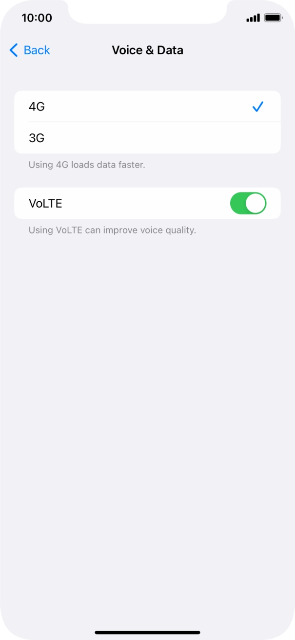 Press the indicator next to 'VoLTE' to turn the function on or off.