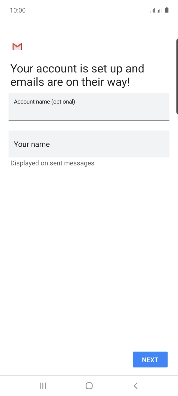 Press the field below 'Account name (optional)' and key in the required name. Press the field below 'Account name (optional)' and key in the required name.