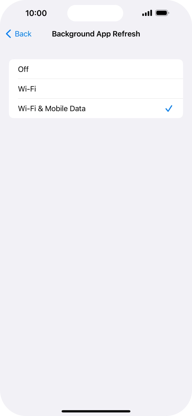 To turn off background refresh of apps, press Off. To turn off background refresh of apps, press Off.