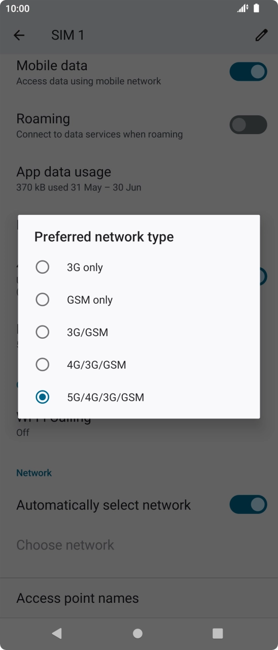 Press the required network mode. Press the required network mode.