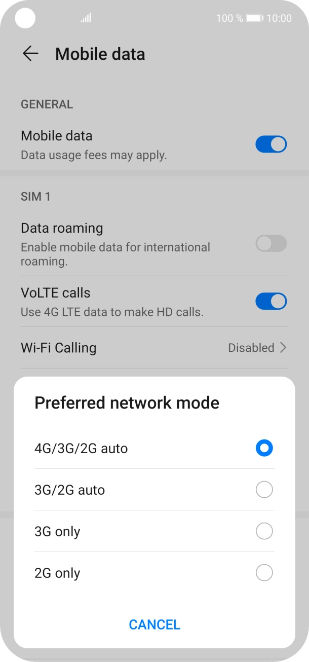 Press the required network mode. Press the required network mode.