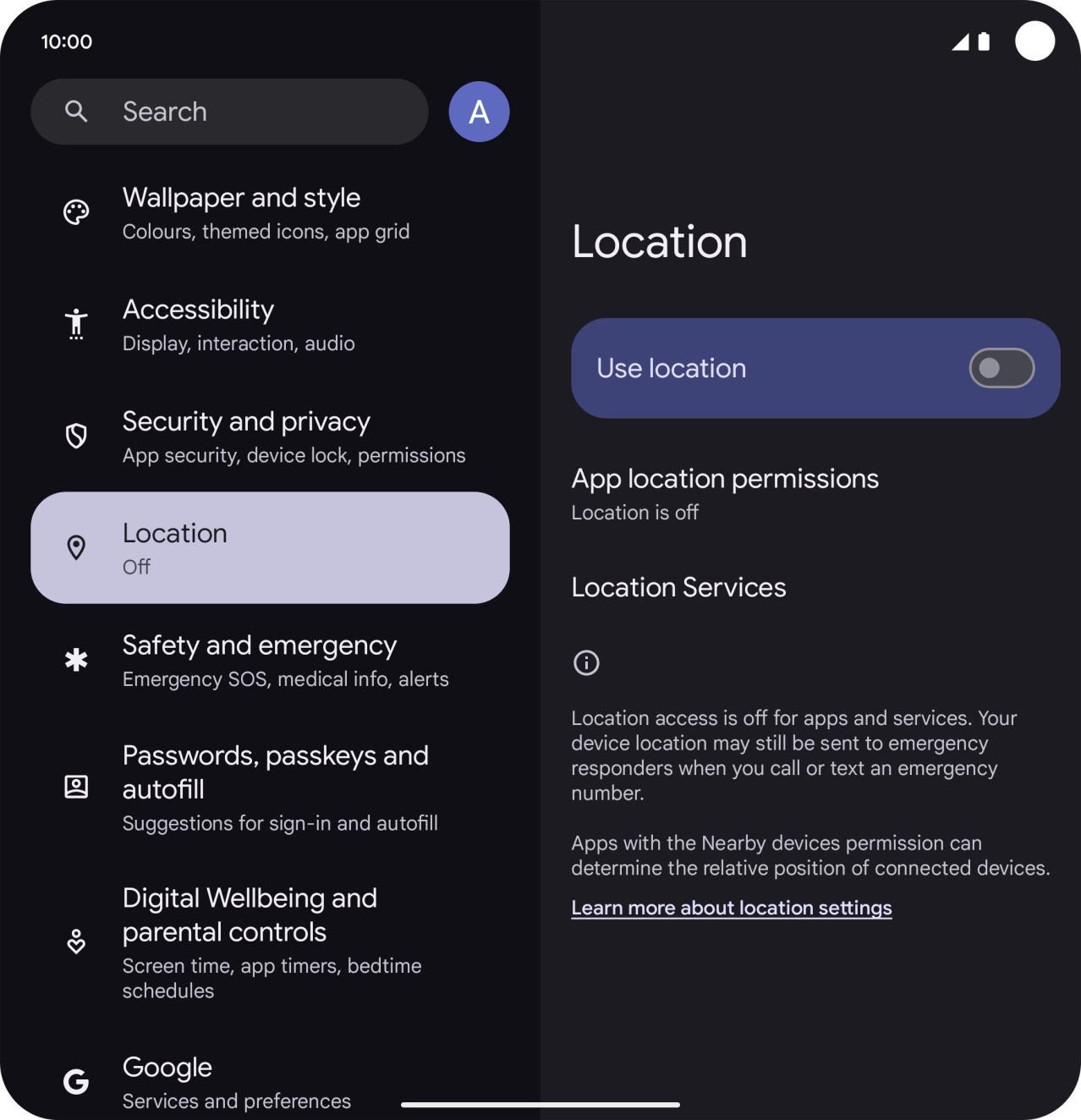 Press the indicator next to 'Use location' to turn the function on or off.