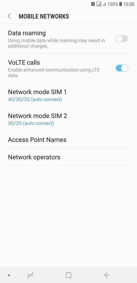 Press the indicator next to 'Data roaming' to turn the function on or off. Press the indicator next to 'Data roaming' to turn the function on or off.