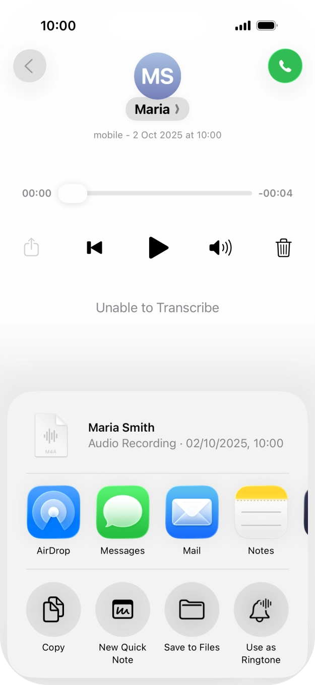 Press the required setting and follow the instructions on the screen to share or save the message. Press the required setting and follow the instructions on the screen to share or save the message.