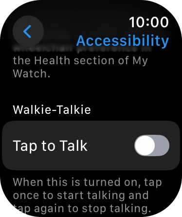 Press the required category below 'Walkie-Talkie' and follow the instructions on the screen to select the required settings.
