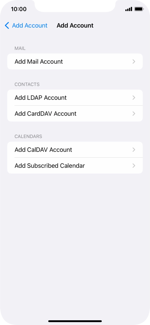 Press Add Mail Account. Press Add Mail Account.