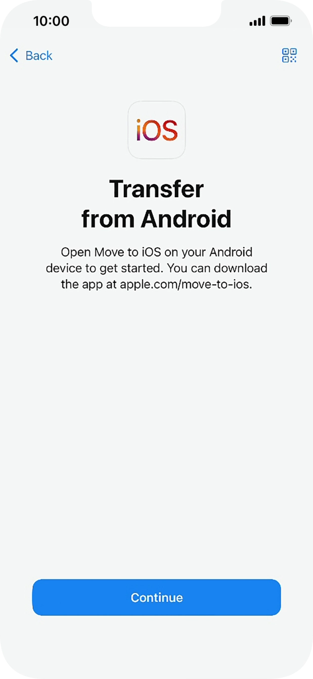 To transfer content to your phone, you need to install the app 'Move to iOS' on the Android phone. When the app is installed, press Continue.