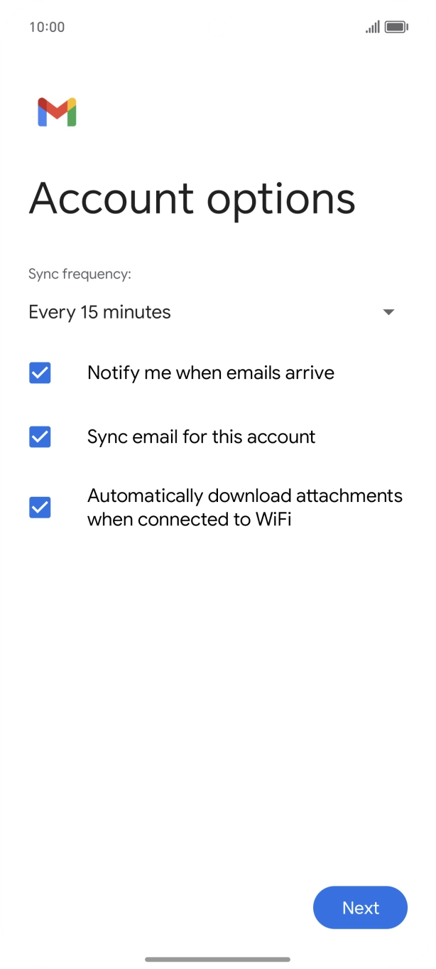If this screen is displayed, you email account has been recognised and set up automatically. Follow the instructions on the screen to key in more information and finish setting up your phone.