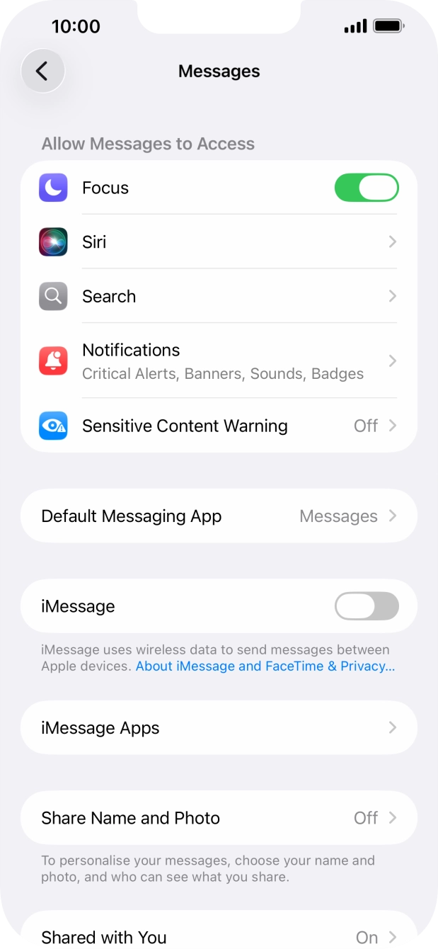 Press the indicator next to 'iMessage' to turn on the function. Press the indicator next to 'iMessage' to turn on the function.