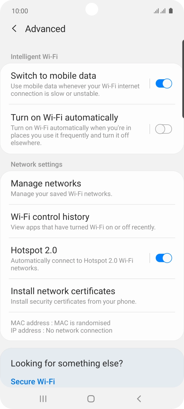 Press the indicator next to 'Switch to mobile data' to turn the function on or off. Press the indicator next to 'Switch to mobile data' to turn the function on or off.