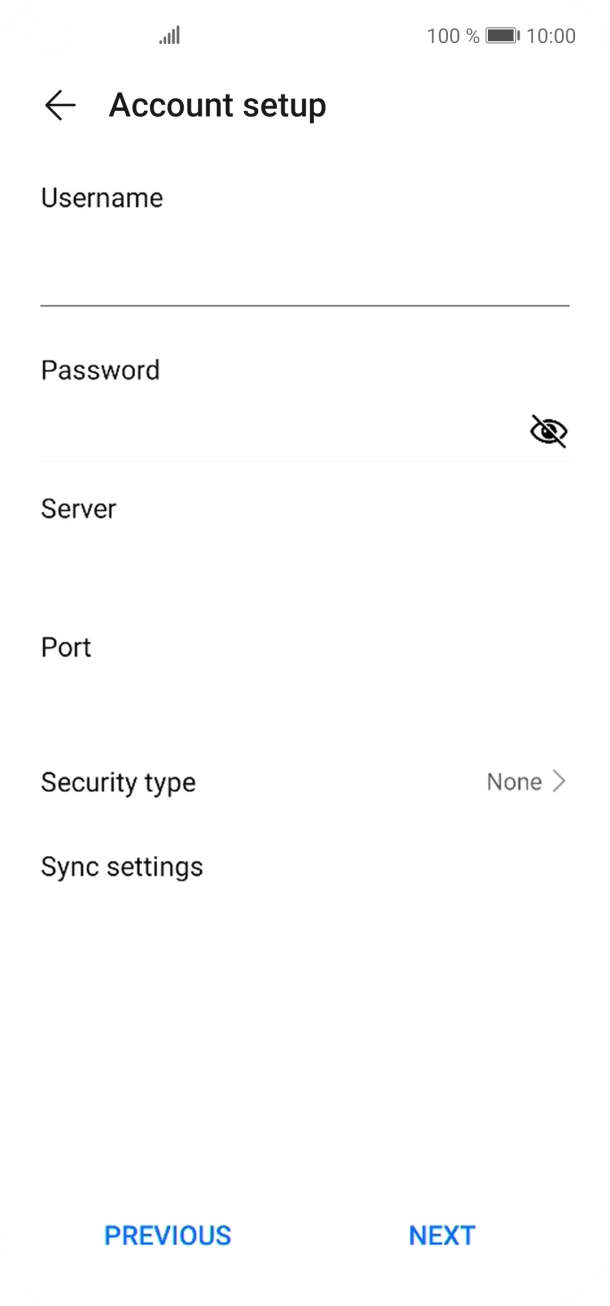 Press the field below 'Server' and key in the name of your email provider's incoming server. Press the field below 'Server' and key in the name of your email provider's incoming server.