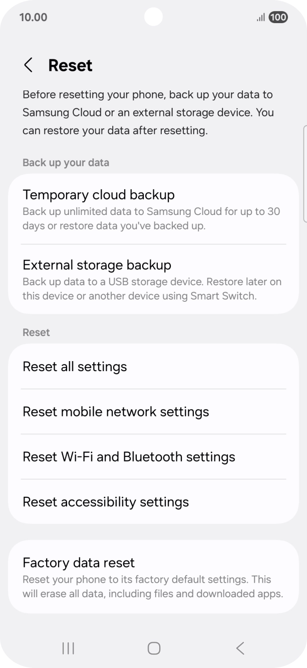 Press Factory data reset.