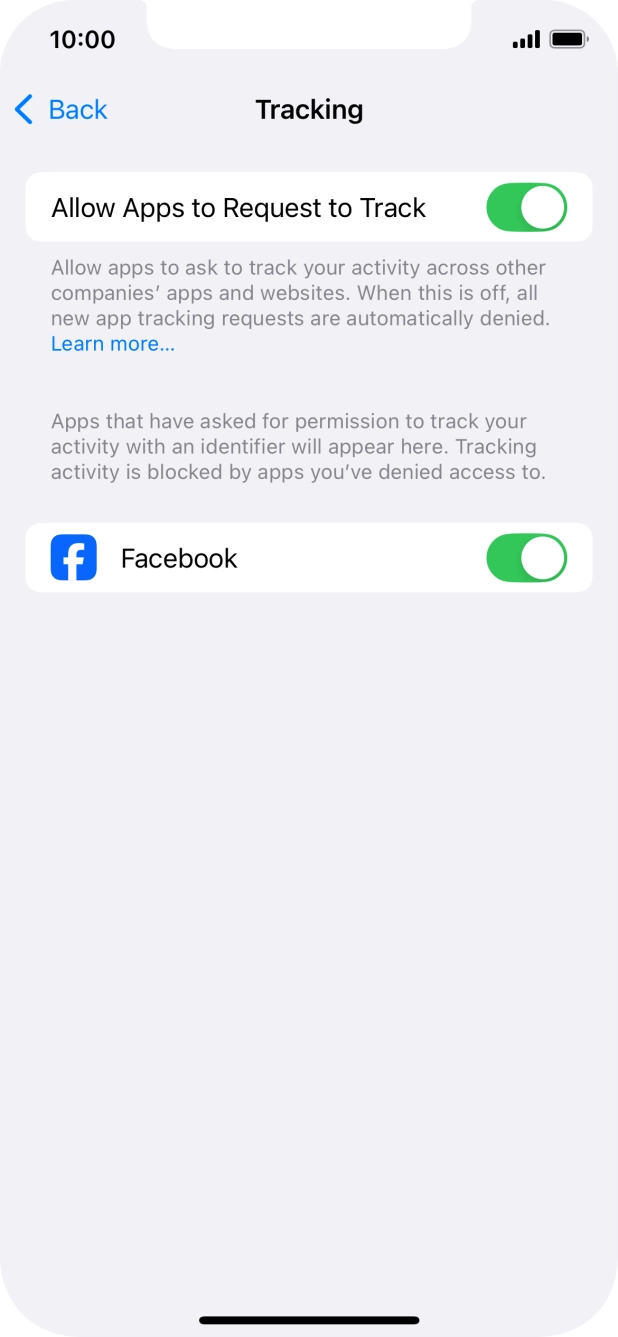 Press the indicator next to 'Allow Apps to Request to Track' to turn the function on or off.