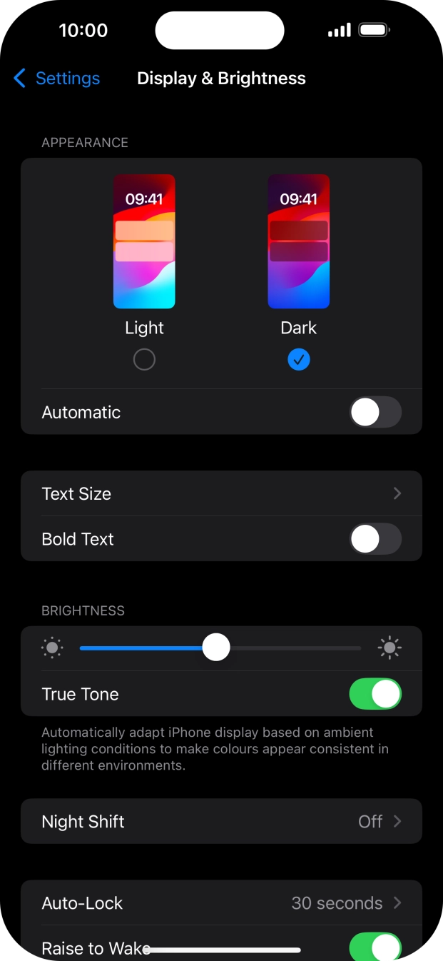 Press the indicator next to 'Automatic' to turn the function on or off. Press the indicator next to 'Automatic' to turn the function on or off.