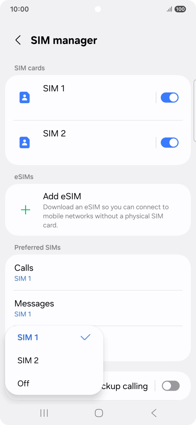 Press the required setting.
