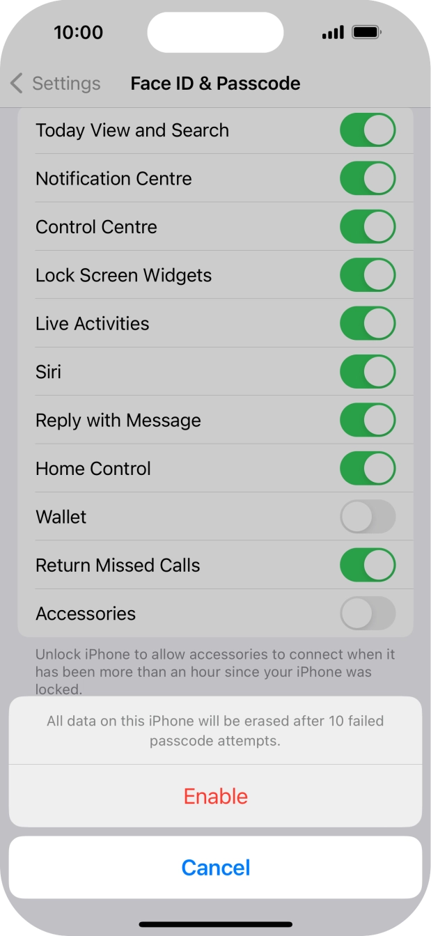 If you turn on the function, press Enable. If you turn on the function, press Enable.