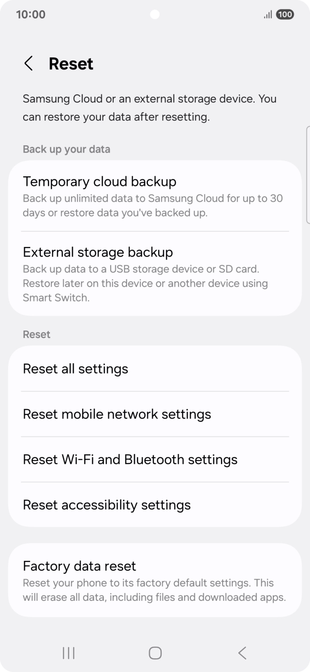 Press Factory data reset.