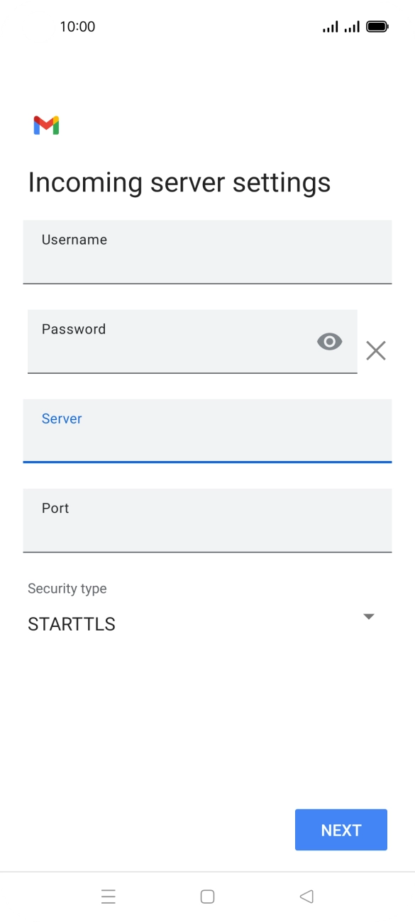 Press the field below 'Port' and key in 143. Press the field below 'Port' and key in 143.