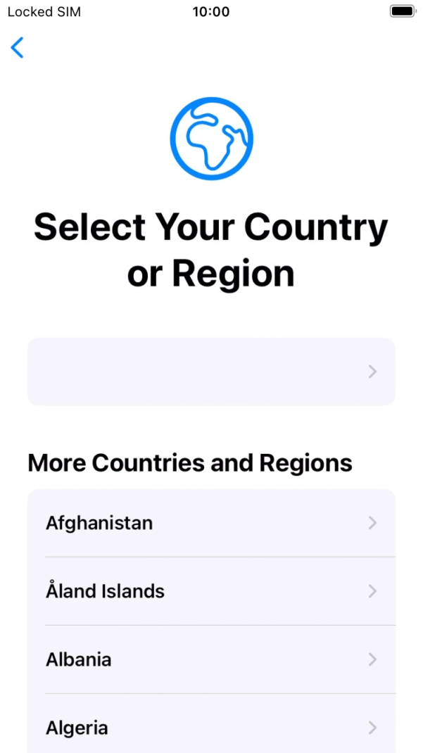 Press the required country or area. Press the required country or area.