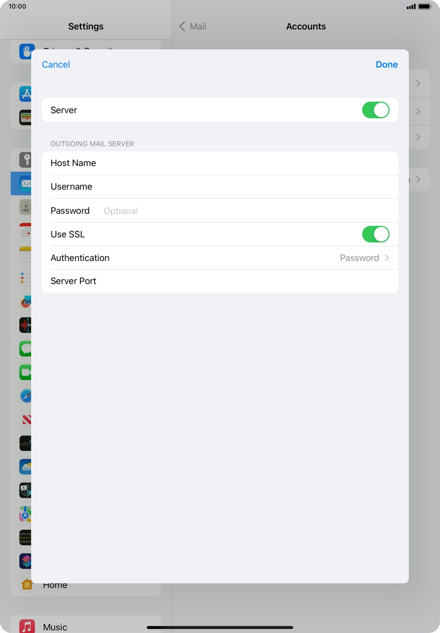 Press the indicator next to 'Use SSL' to turn off the function.