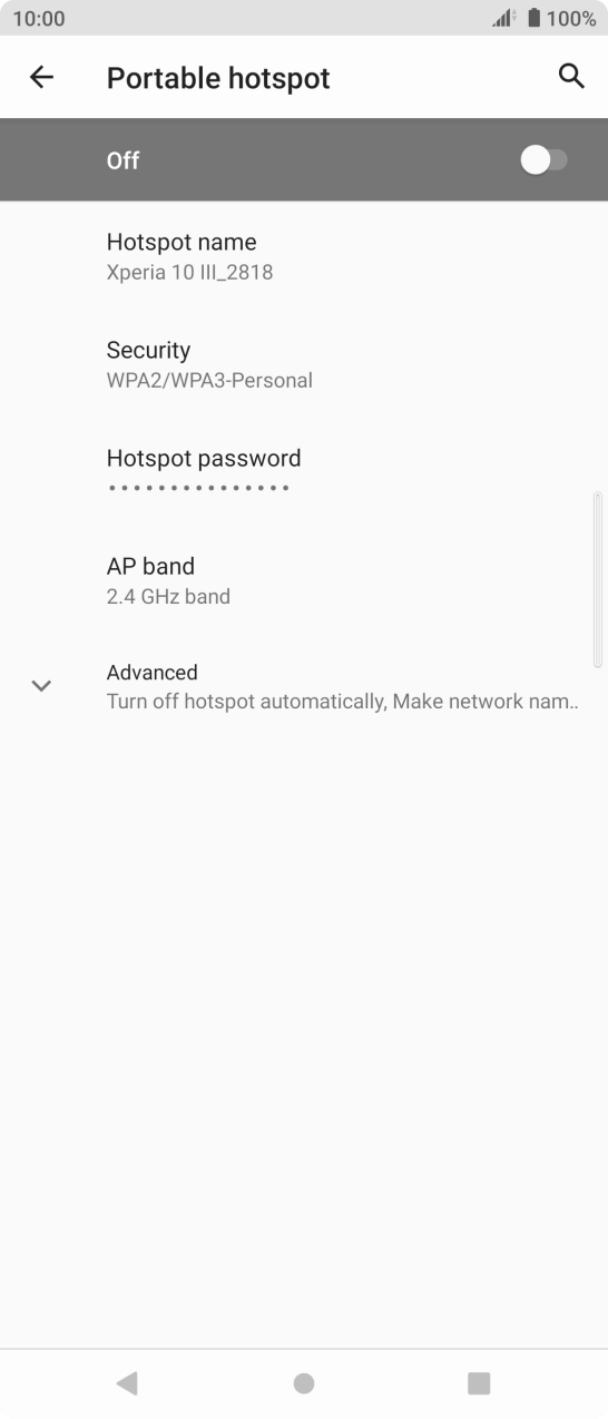 Press Hotspot name and key in the required name for the WiFi hotspot. Press Hotspot name and key in the required name for the WiFi hotspot.