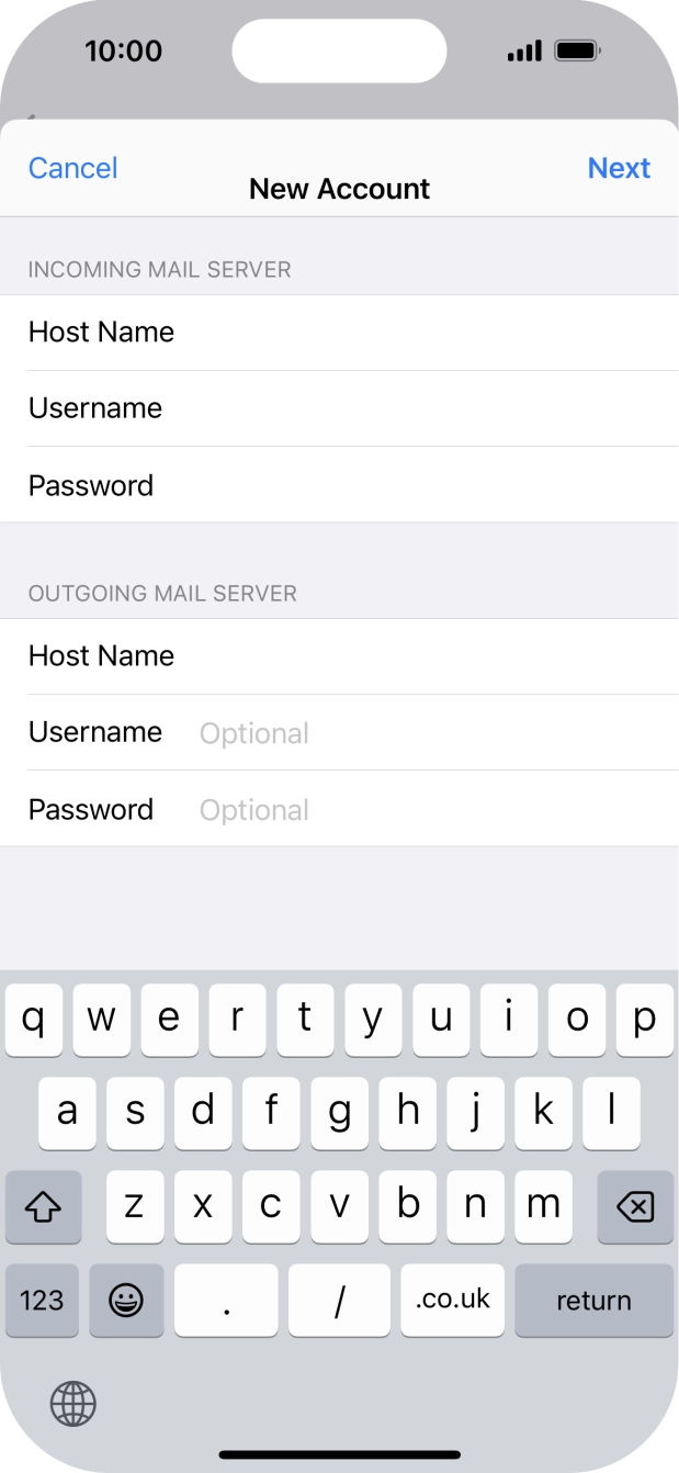 Press Username and key in the username for your email account. Press Username and key in the username for your email account.