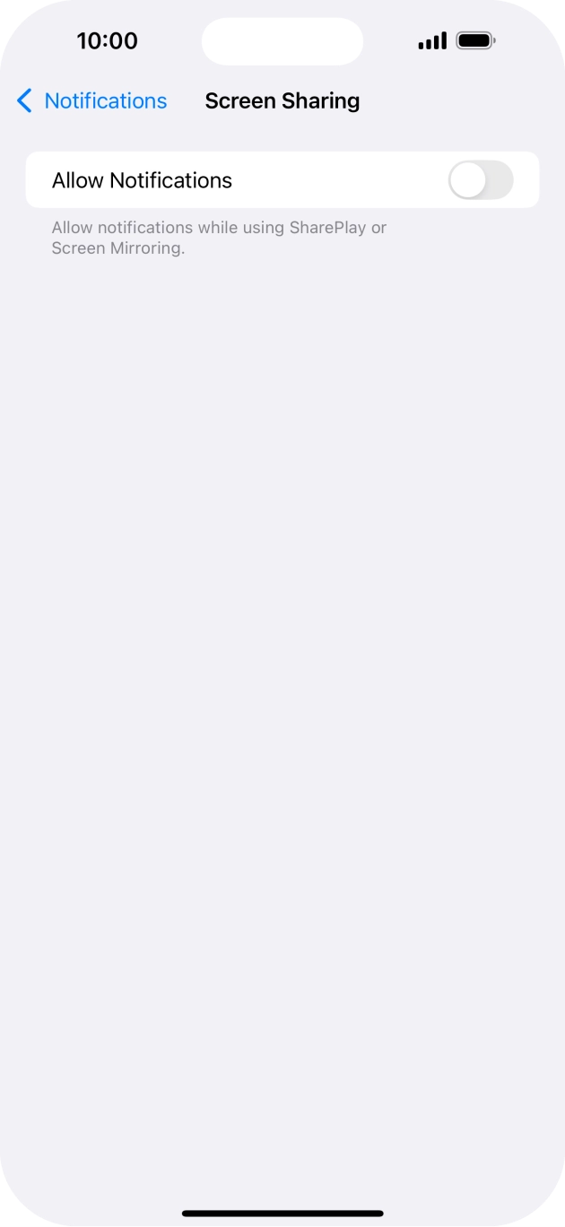 Press the indicator next to 'Allow Notifications' to turn the function on or off. Press the indicator next to 'Allow Notifications' to turn the function on or off.